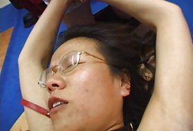 Tattooed young bitch fetched a man and brutally jerking his phallus with his hands